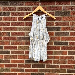 Express White Gray and Gold Snakeskin Print Chiffon Spaghetti Strap Halter Top